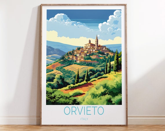 Orvieto Italy Travel Poster, Europe Wall Art Print
