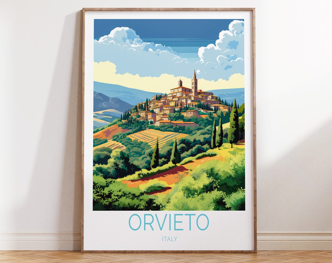 Orvieto Italy Travel Poster, Europe Wall Art Print