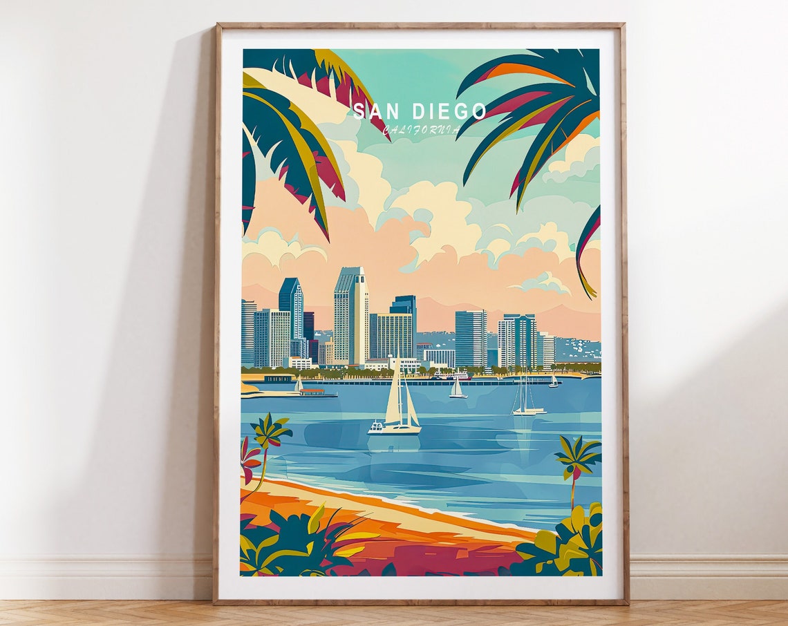 San Diego Travel Poster California Coastal Wall Art San Diego California Travel Wall Art Home Decor Birthday Gifts