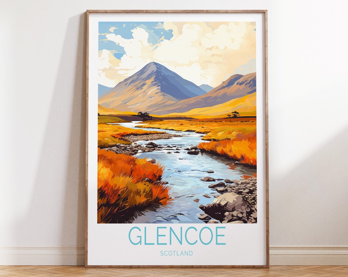 Glencoe Scotland Autumn Valley River Mountain Landscape Poster