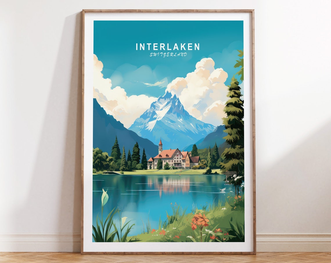 Interlaken Switzerland Alpine Lake And Snowy Mountain View Poster