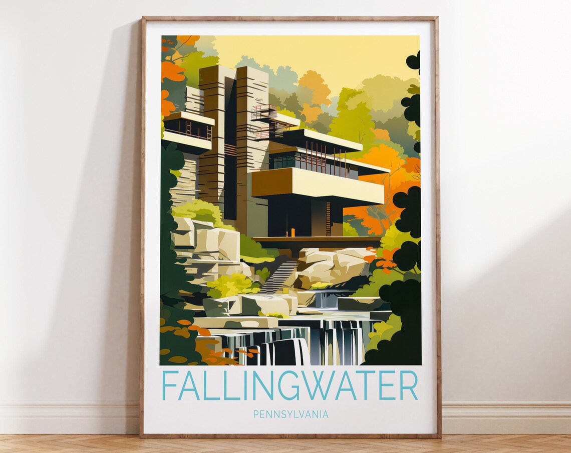 Fallingwater Travel Poster, Pennsylvania Architecture