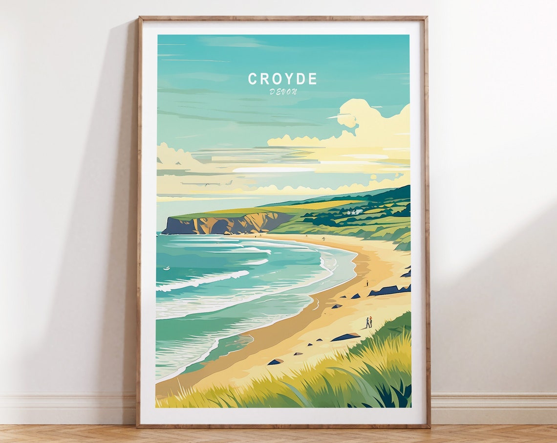 Croyde Devon Sandy Beach Rugged Cliffs England Seaside Travel Poster