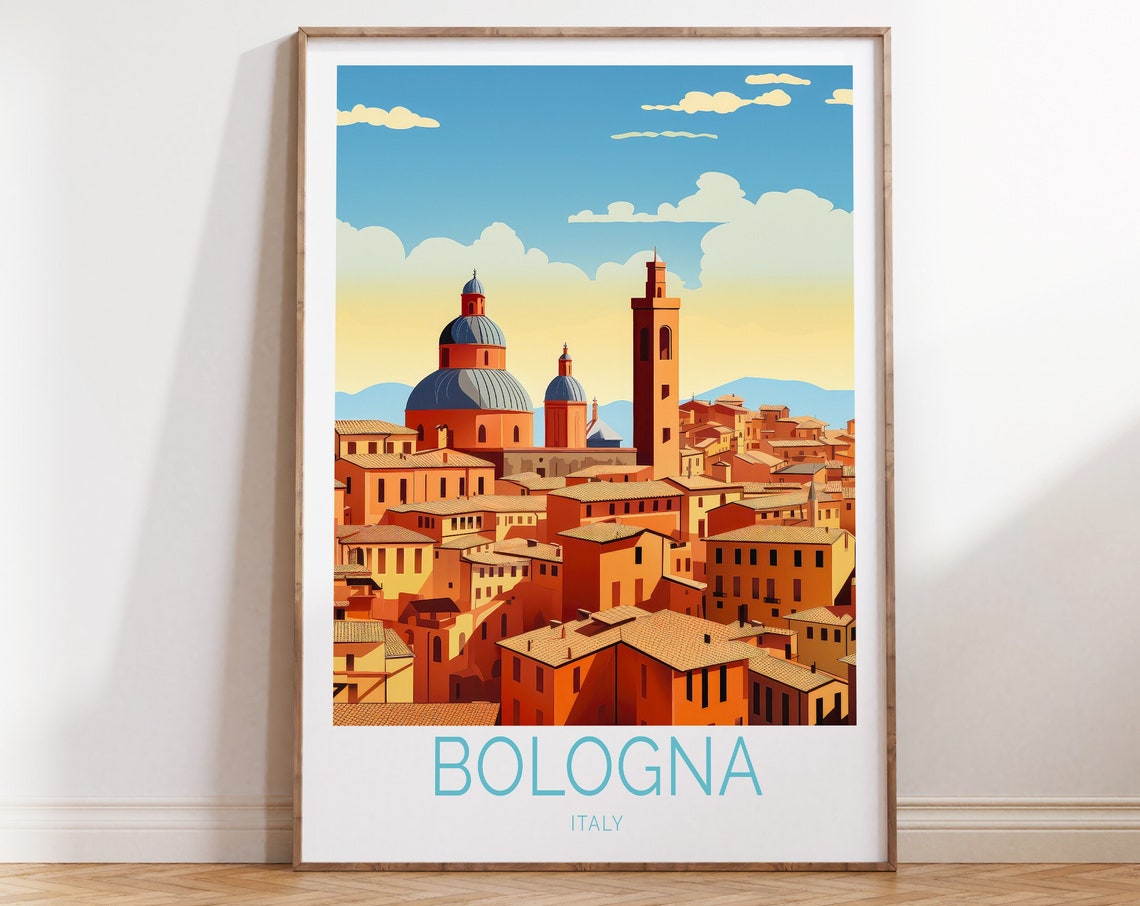 Bologna Italy Terracotta Rooftops Domes Towers Travel Poster