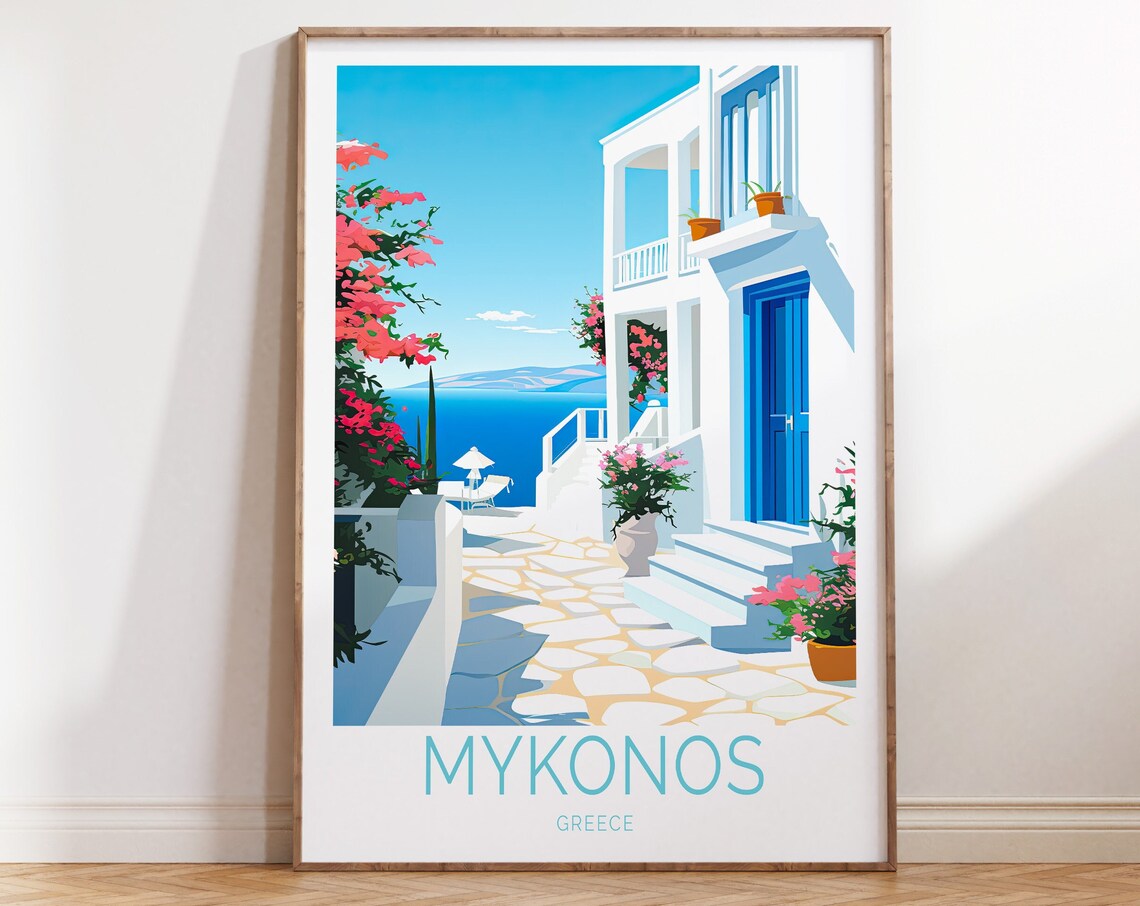 Mykonos Greece Travel Poster, Greece Travel Art
