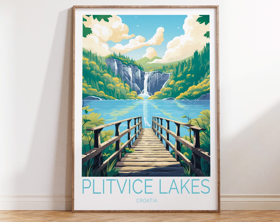 Plitvice Lakes Croatia Waterfall Boardwalk National Park Travel Poster