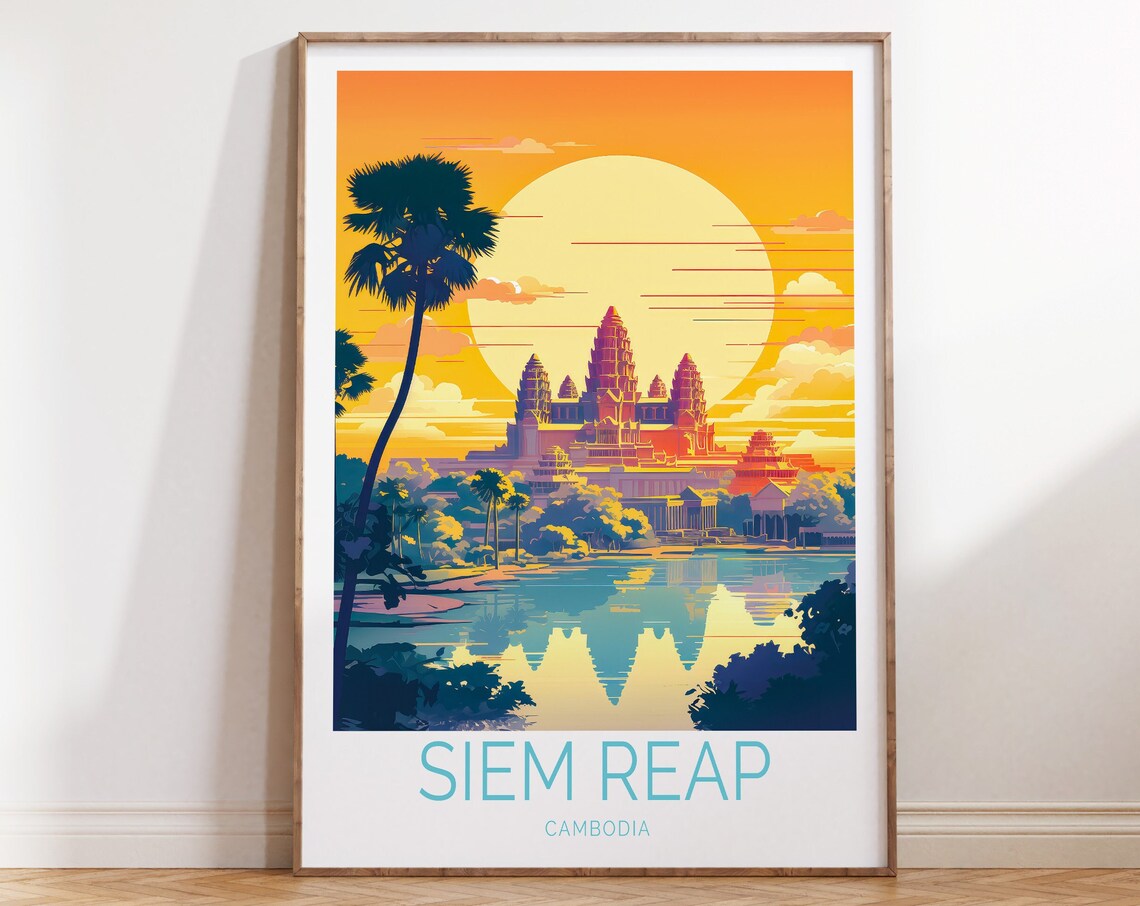 Siem Reap Cambodia Vintage Travel Poster
