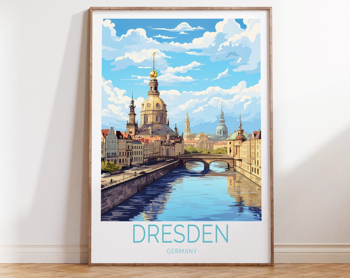 Dresden Germany Frauenkirche Elbe River Travel Home Decor Poster