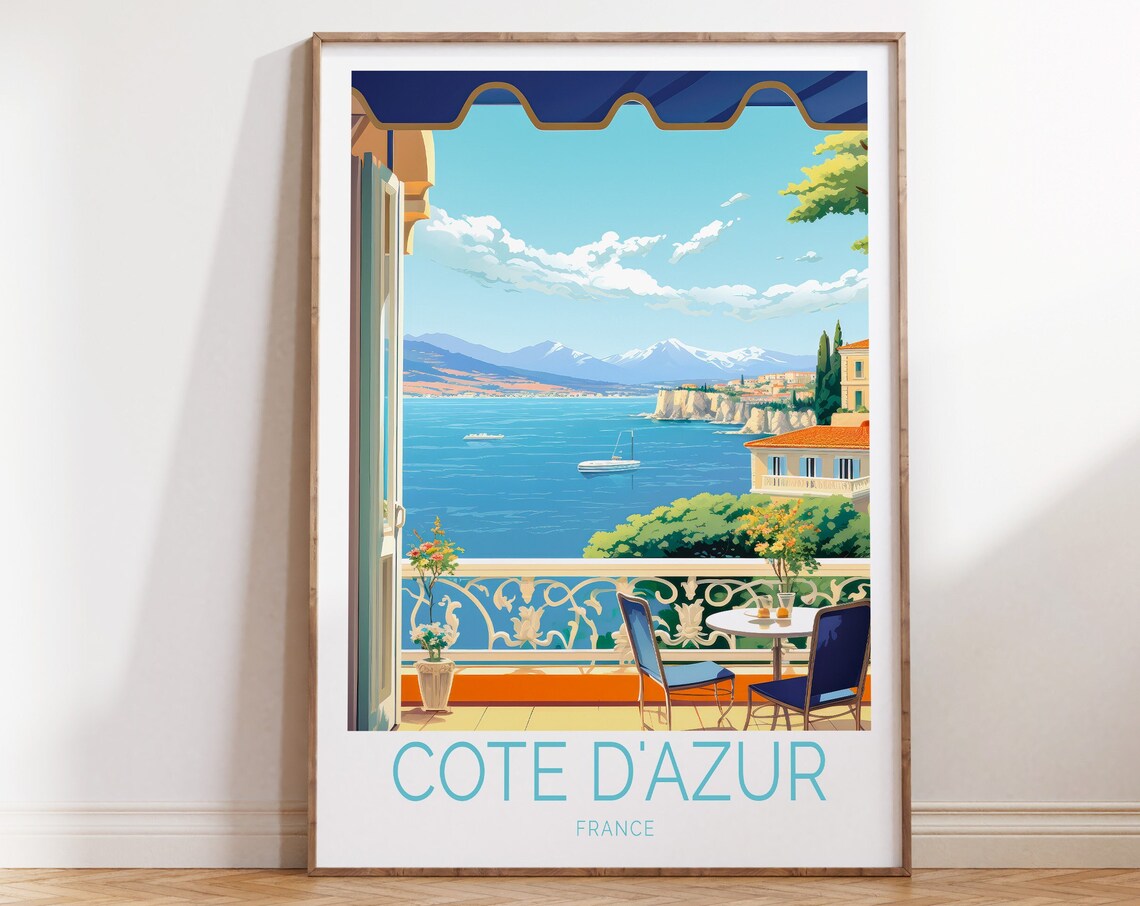 Cote D'Azur France Travel Poster, French Riviera Coast