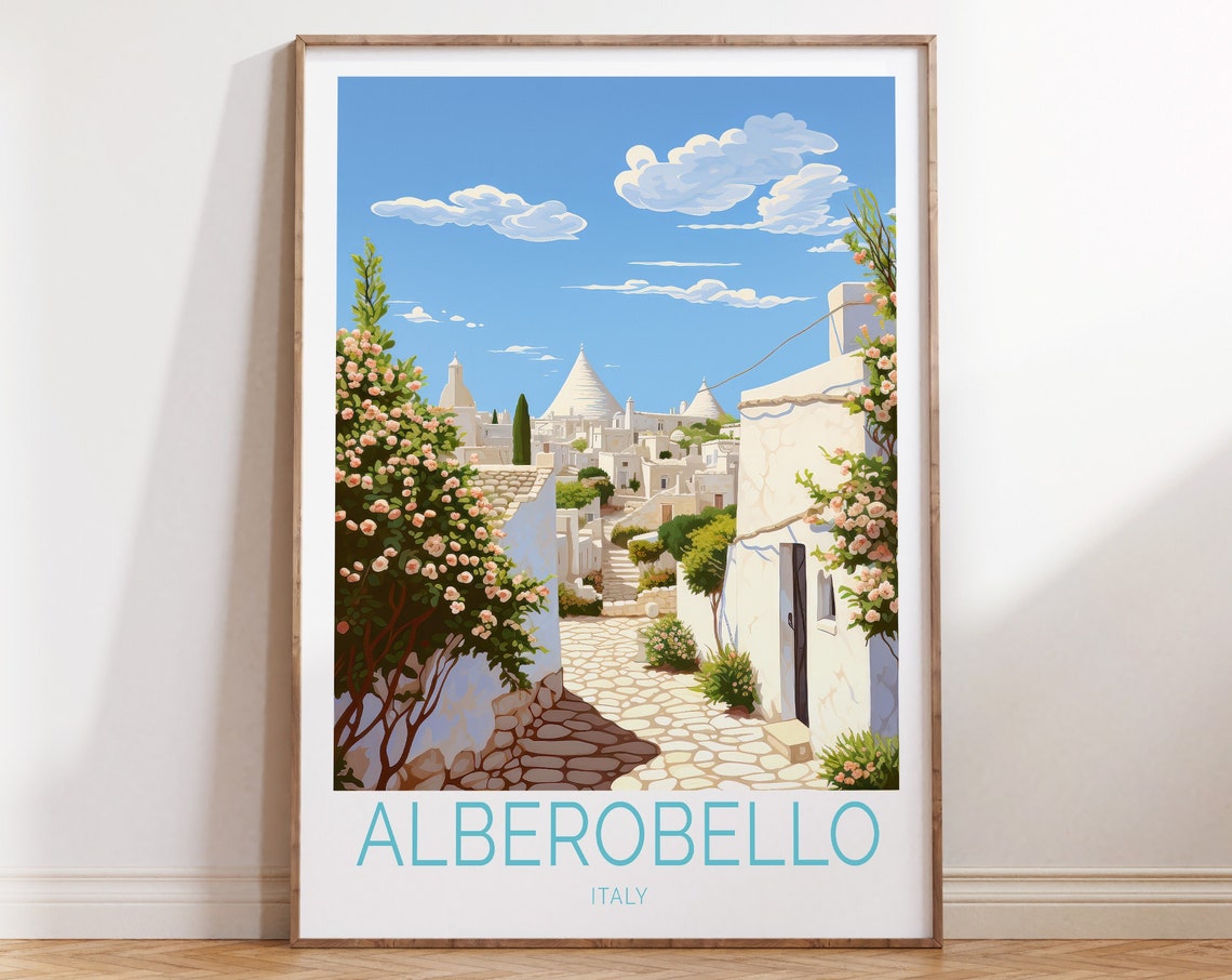 Alberobello Historical Italy Travel Poster Southern Italy Alberobello Travel Illustrations Traveler Wall Art Italy Travel Poster