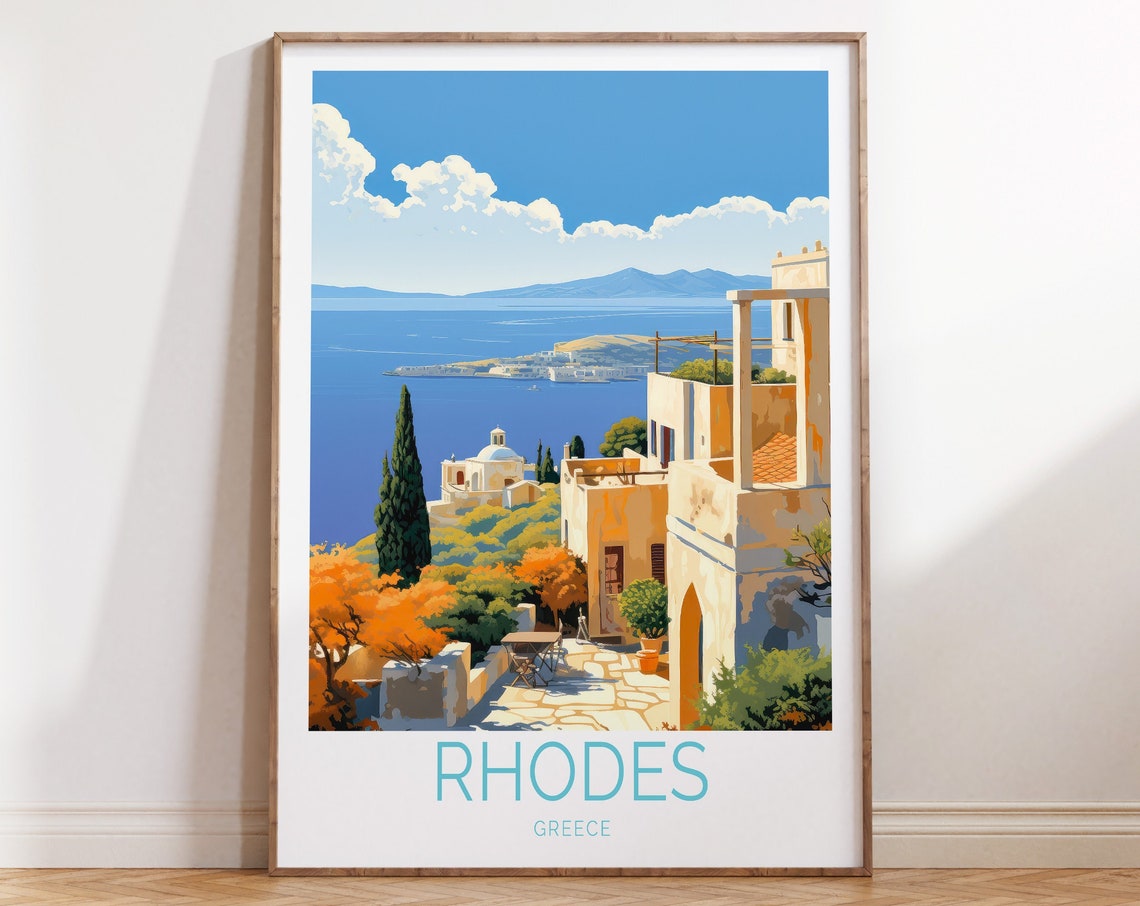 Rhodes Greece Travel Poster Rhodes Coastal Wall Art Greece Rhodes Travel Gifts Rhodes Greece Travel Poster Rhodes Greece