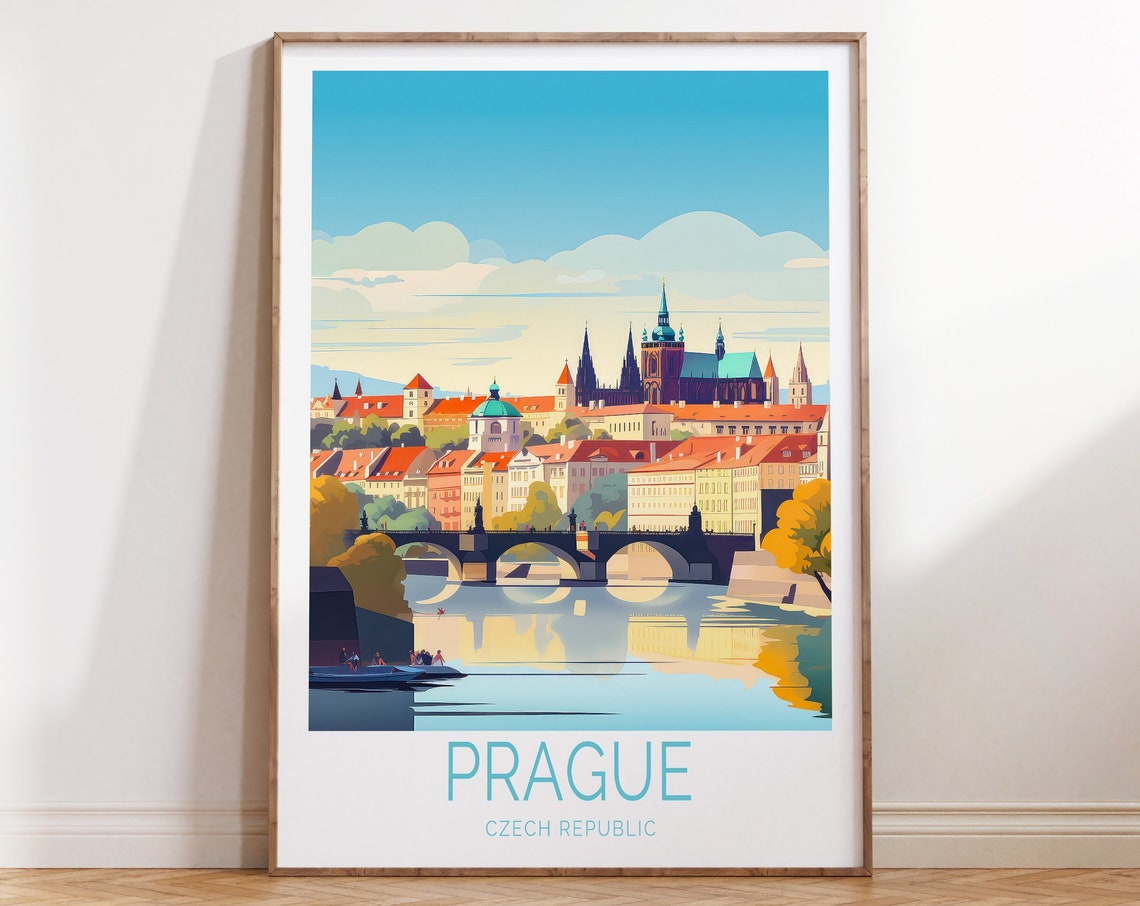 Prague Czech Republic Old Town Bridge River Vintage Travel Poster