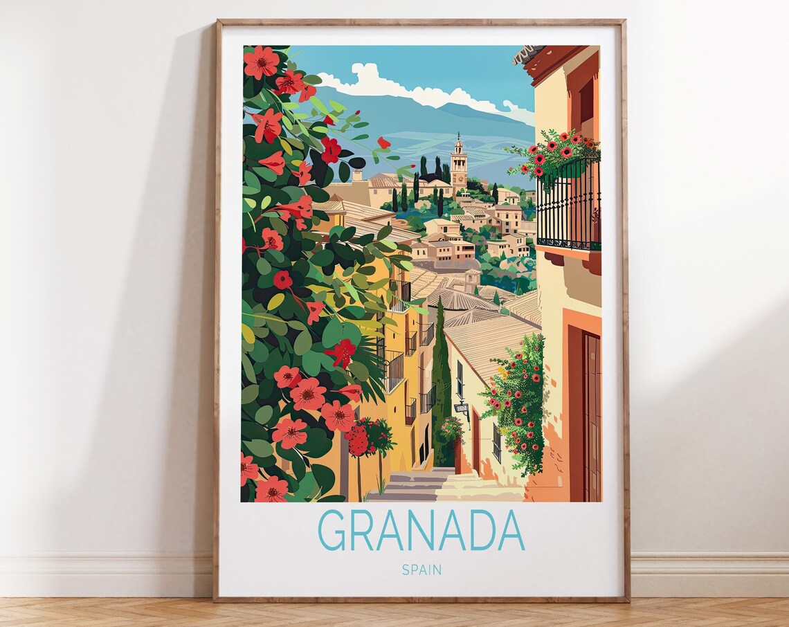 Granada Spain Albaicin Flower Street Old Town View Travel Poster