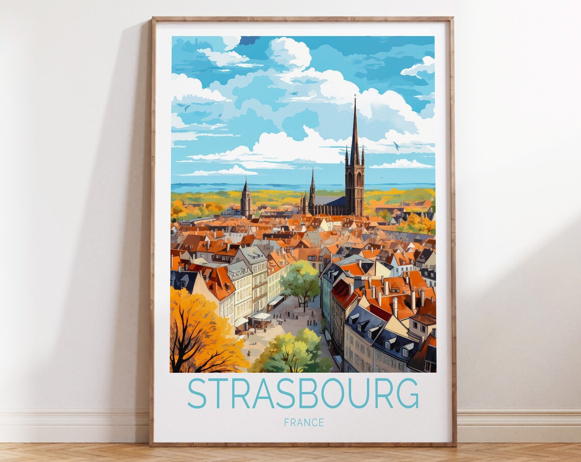 Strasbourg France Cathedral Old Town Autumn Rooftops Scene Poster