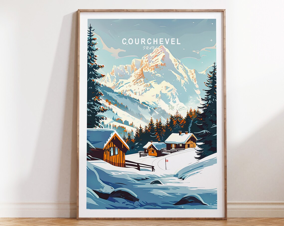 Courchevel France Snowy Alpine Ski Village Winter Travel Poster
