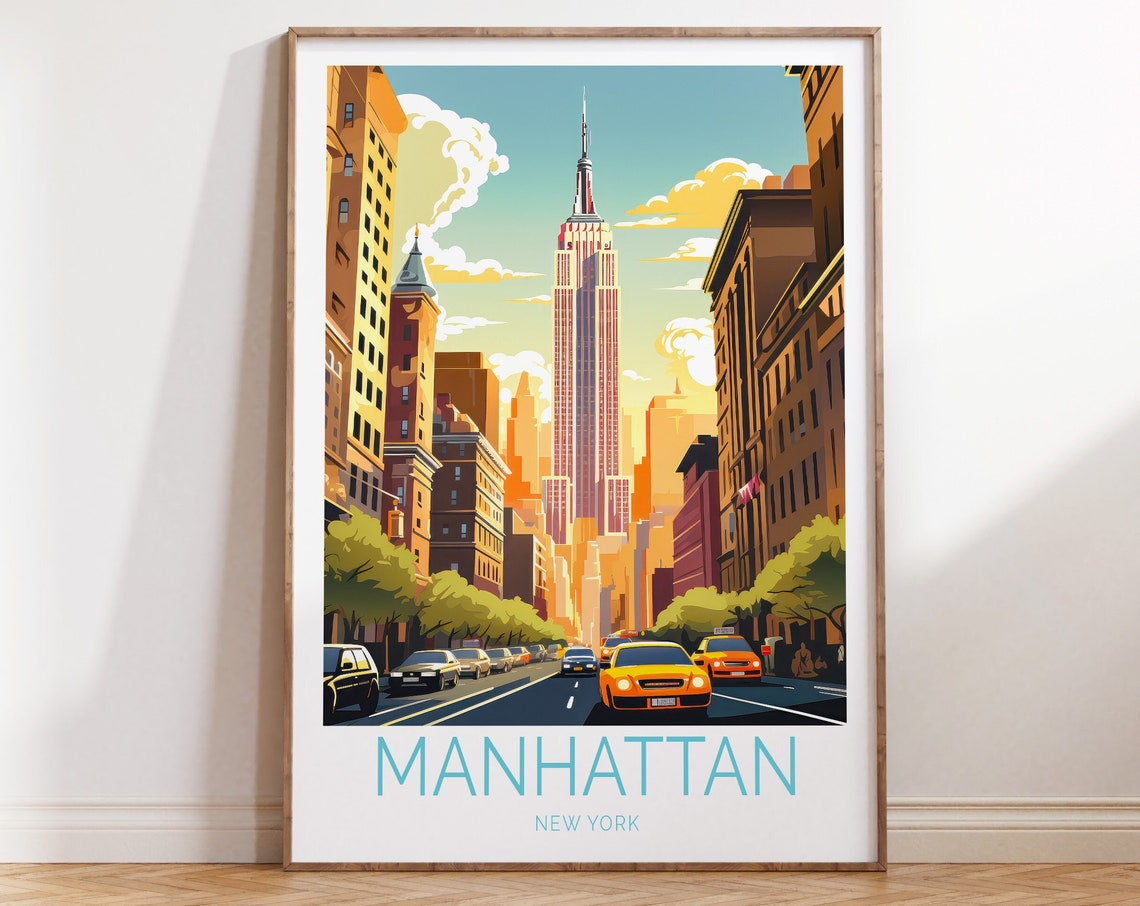 New York Travel Poster Manhattan New York Poster New York Manhattan Travel Wall Art New York Travel Gift Manhattan Print