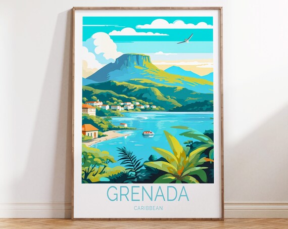 Grenada Caribbean Tropical Bay Retro Style Vintage Travel Poster