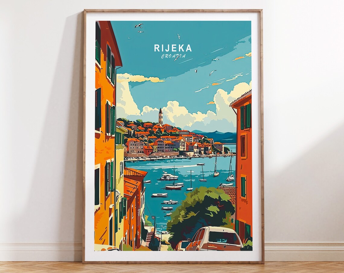 Rijeka Croatia Harbor Sailing Boats Old Town Colorful Travel Poster