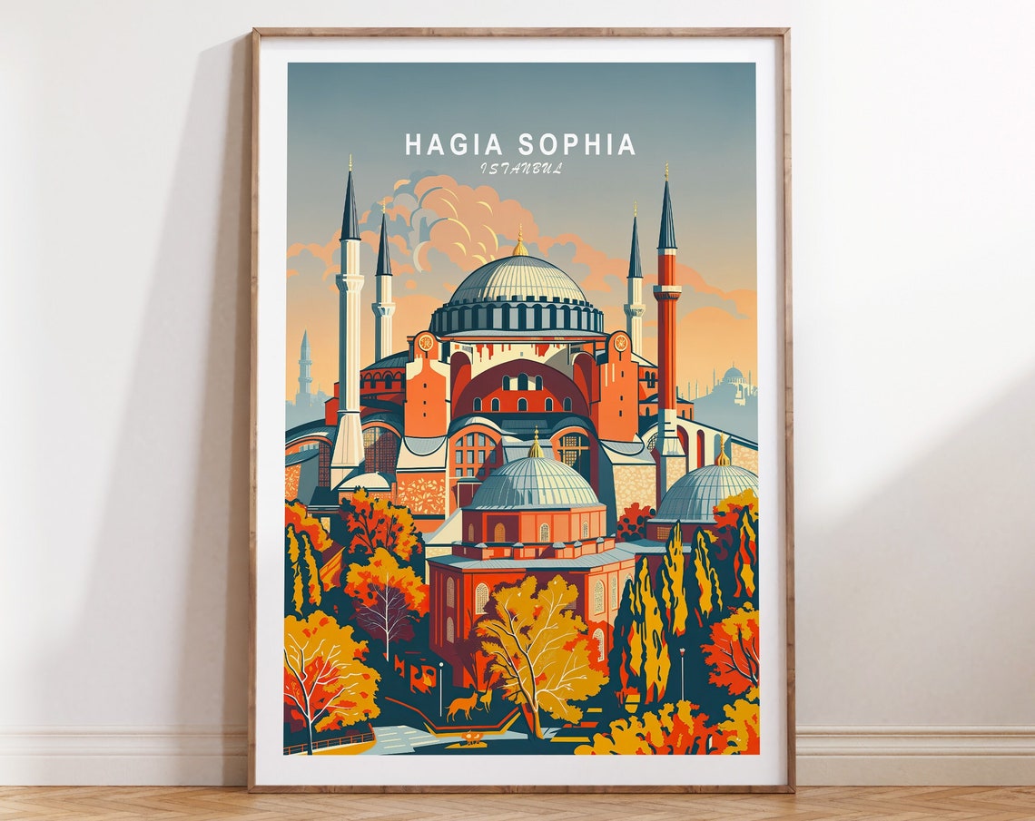 Hagia Sophia Istanbul Domes And Minarets Sunset Travel Poster