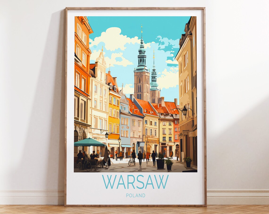 Warsaw Poland Old Town Colorful Street Scene View Travel Poster