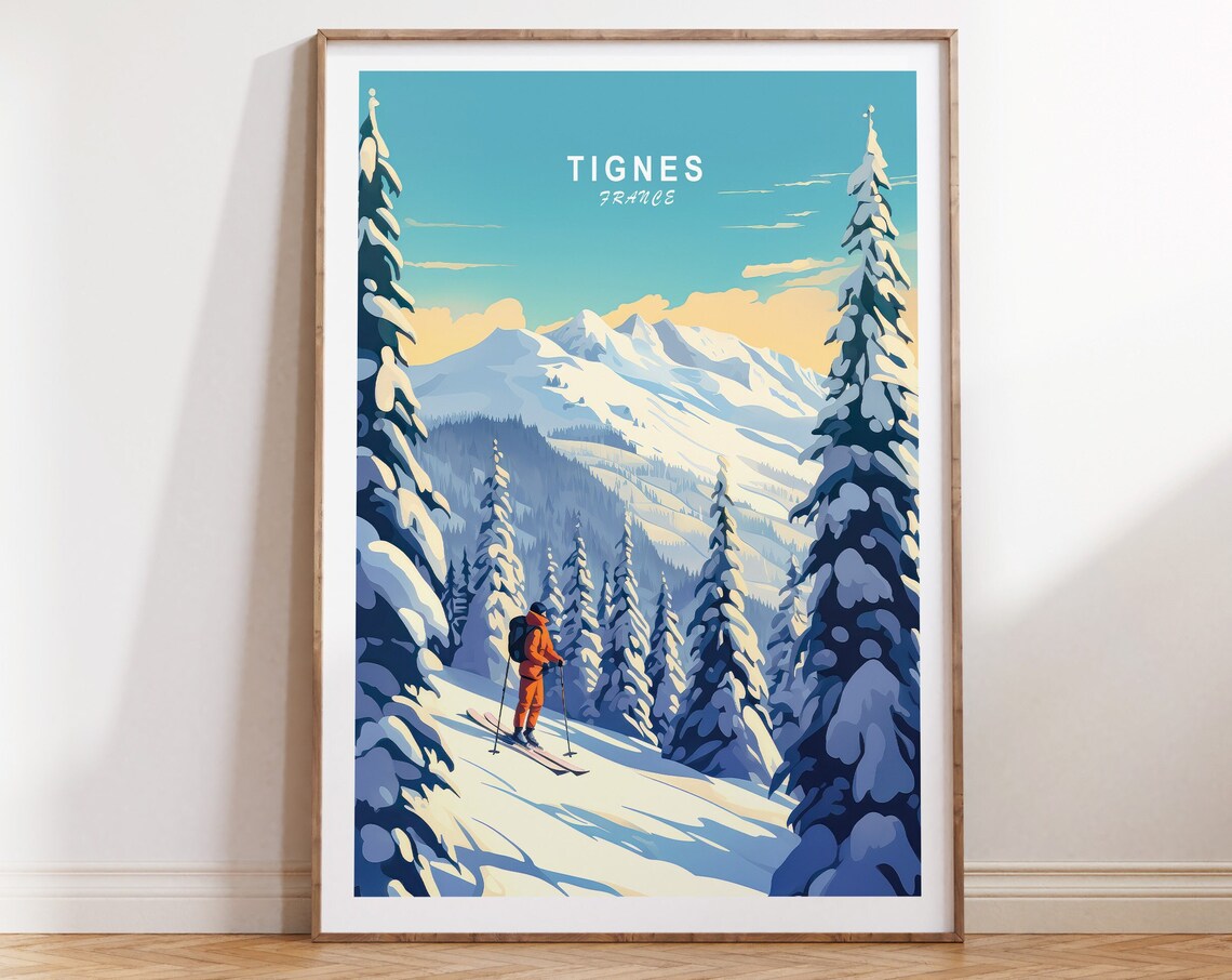 Tignes France Snowy Alpine Ski Slopes Winter Resort Travel Poster