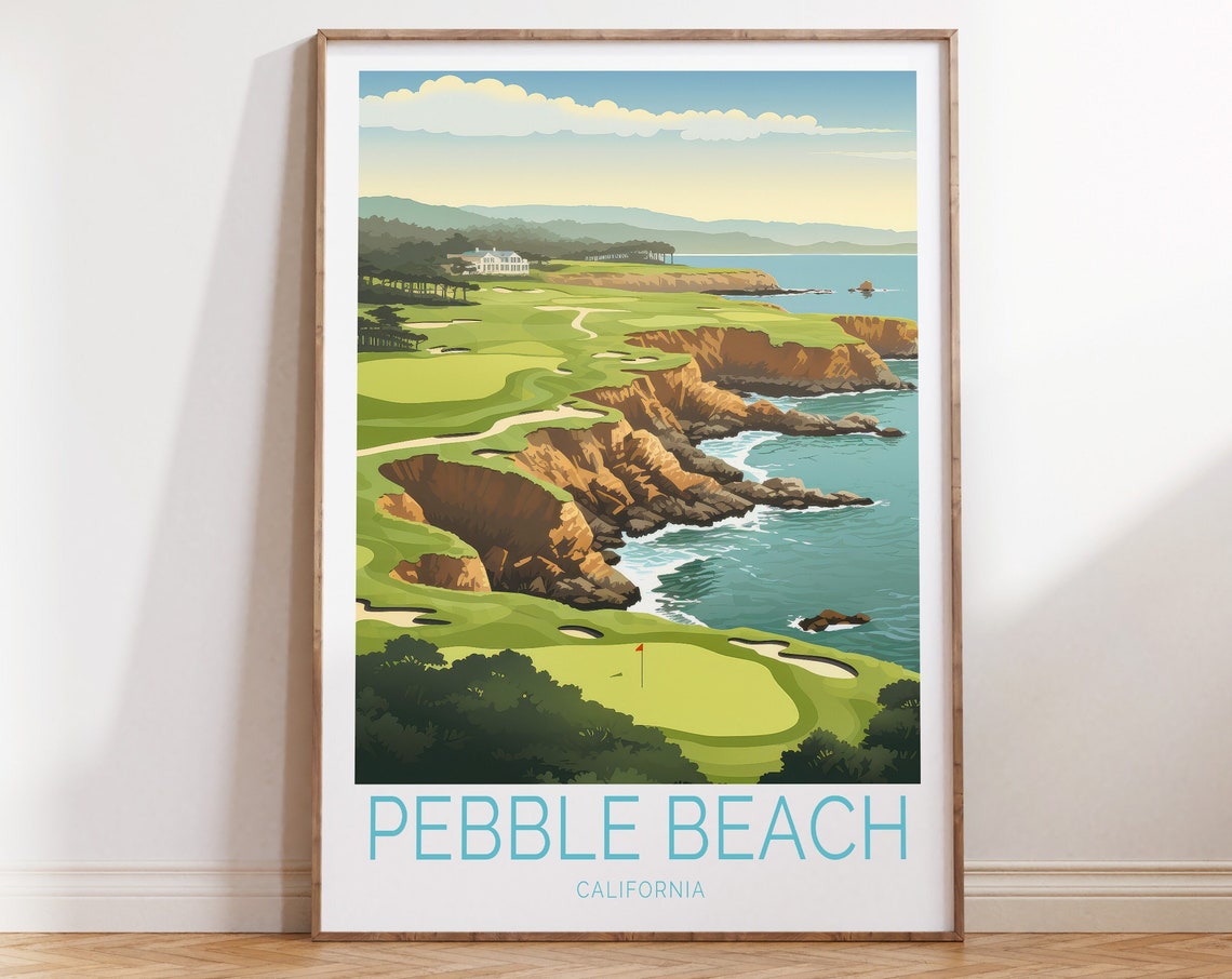 Pebble Beach California Golf Course Ocean Cliffside Travel Poster