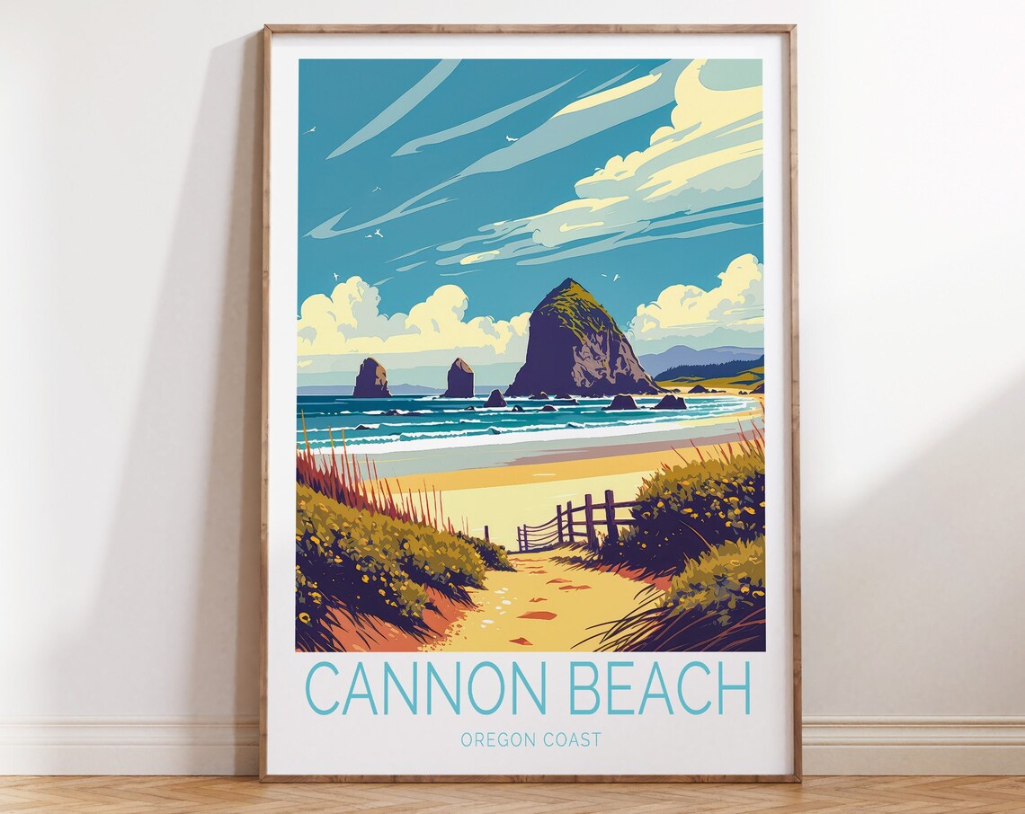 Cannon Beach Oregon Travel Poster, Wall Art Print
