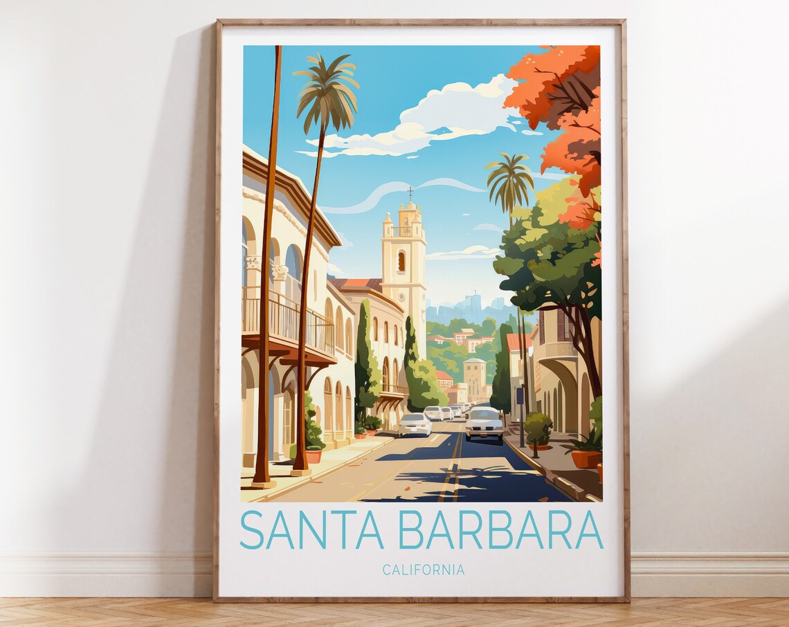Santa Barbara California Travel Poster, Travel Art Print