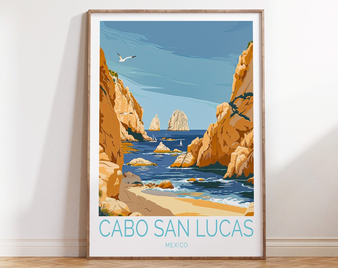 Cabo San Lucas Mexico Scenic Coastal Rock Arch Retro Travel Poster
