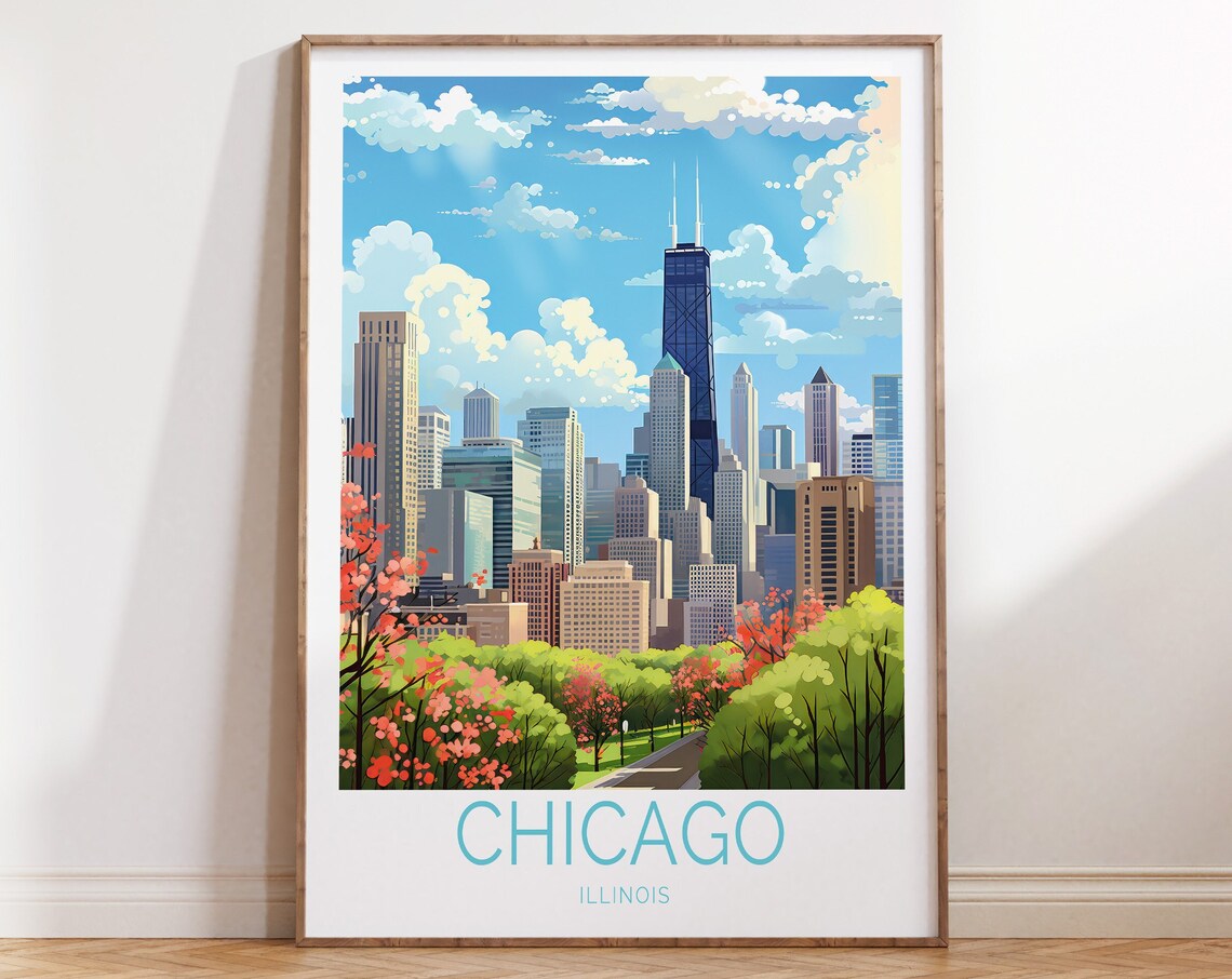 Chicago Travel Poster, USA Travel Wall Art Print