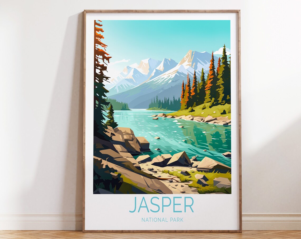 Jasper National Park Turquoise Mountain Lake Travel Home Decor Poster