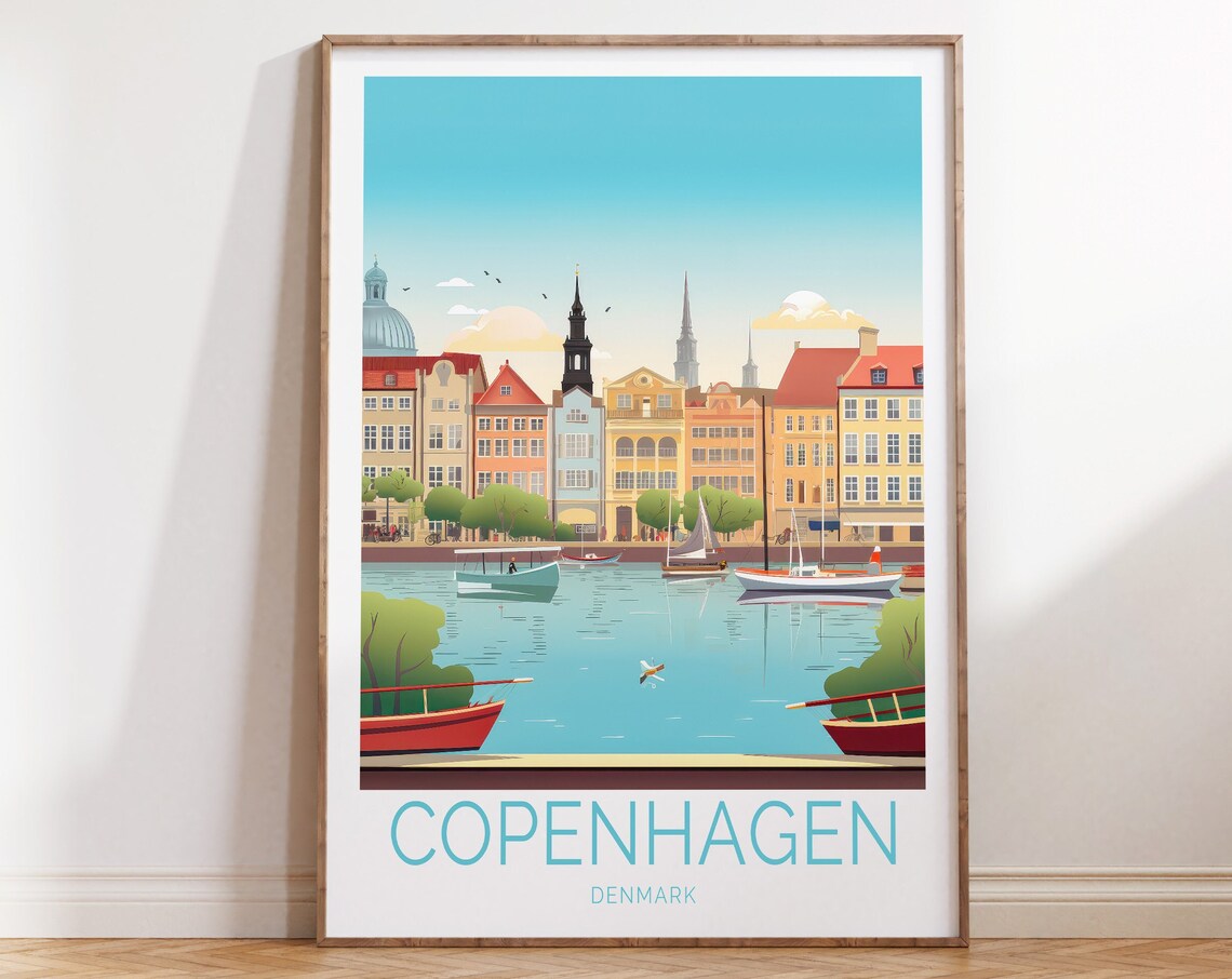 Copenhagen Denmark Nyhavn Harbor Colorful Houses Boats Travel Poster