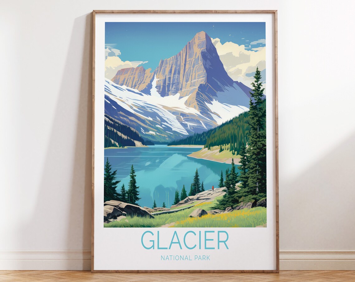 Glacier National Park Alpine Peak Turquoise Lake Travel Poster