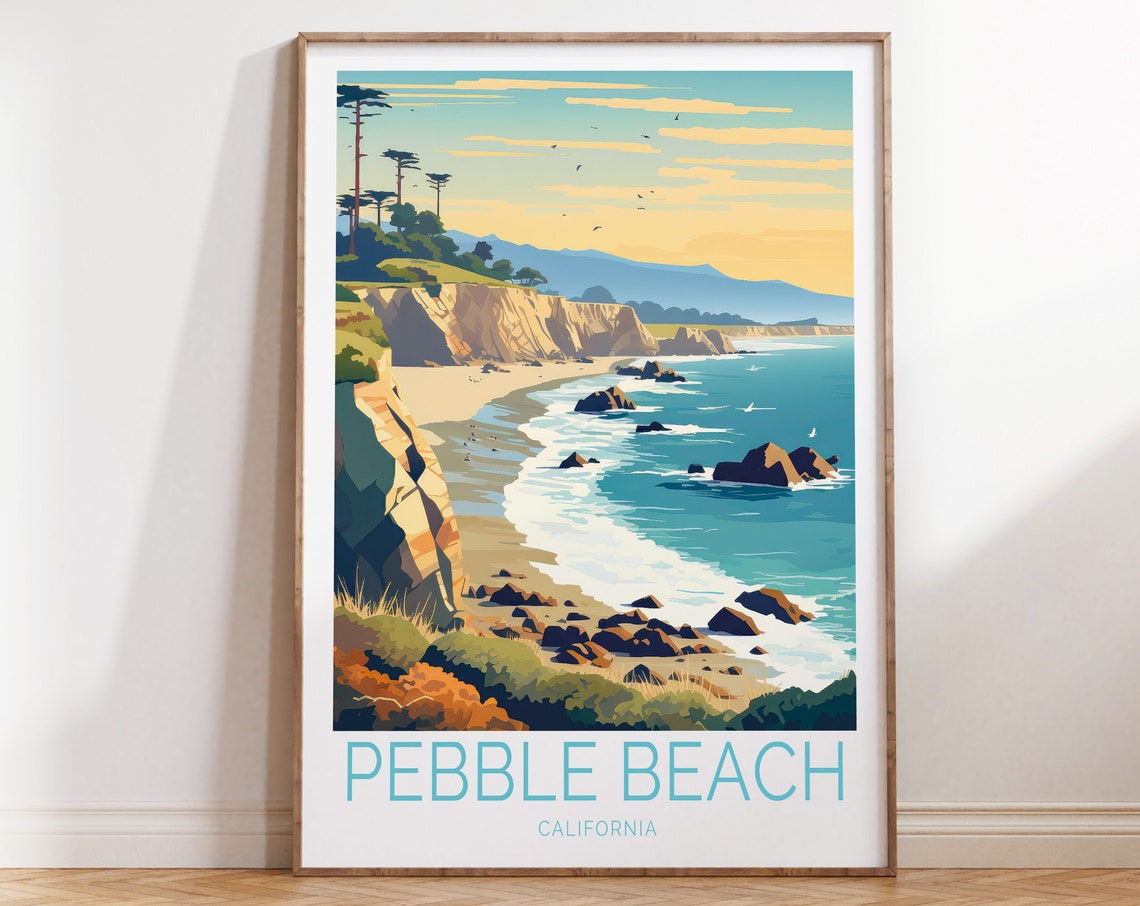 Pebble Beach California Rocky Shoreline Ocean View Travel Poster