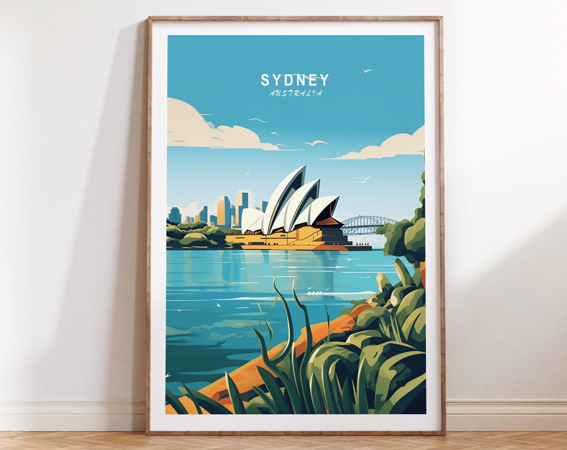 Sydney Australia Opera House Harbour Bridge Daytime Travel Poster