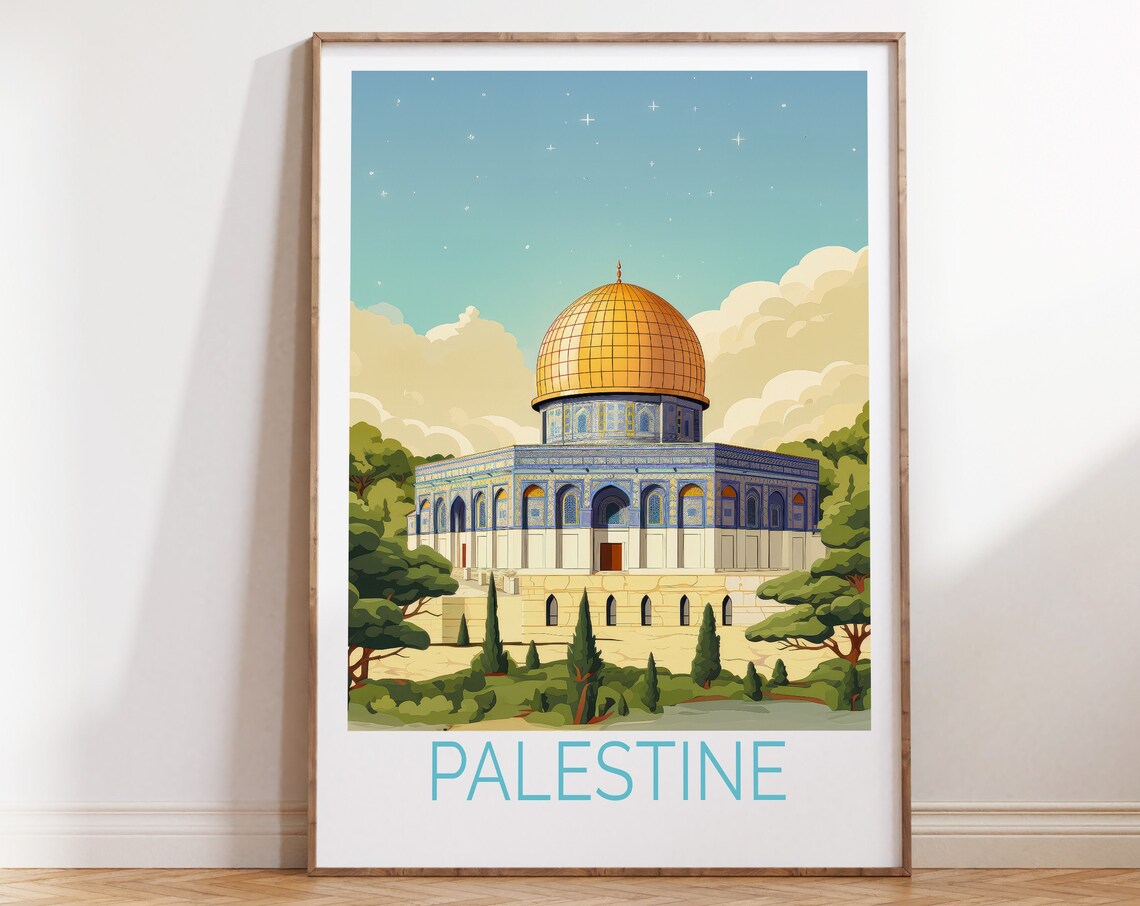 Palestine Dome of the Rock Golden Dome Night Sky Jerusalem Art Poster