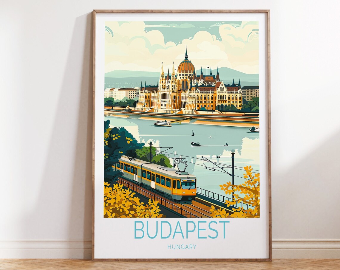 Budapest Hungary Travel Poster, Buda Castle Wall Art