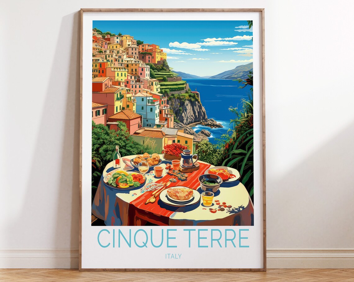 Cinque Terre Travel Poster, Italy Coastal Travel Art Print