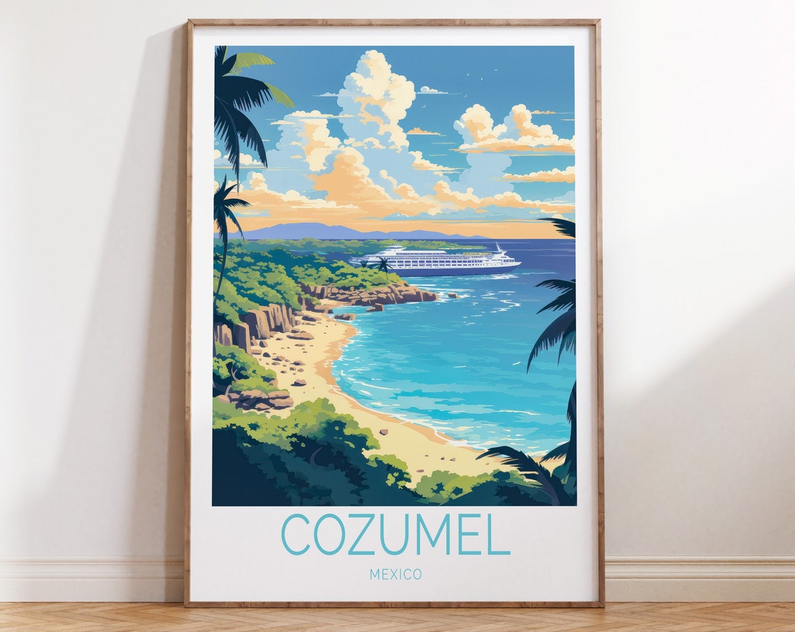 Cozumel Coastal Travel Poster Mexico Cozumel Cancun Travel Poster Cozumel Travel Wall Art Mexico Anniversary Travel Gifts
