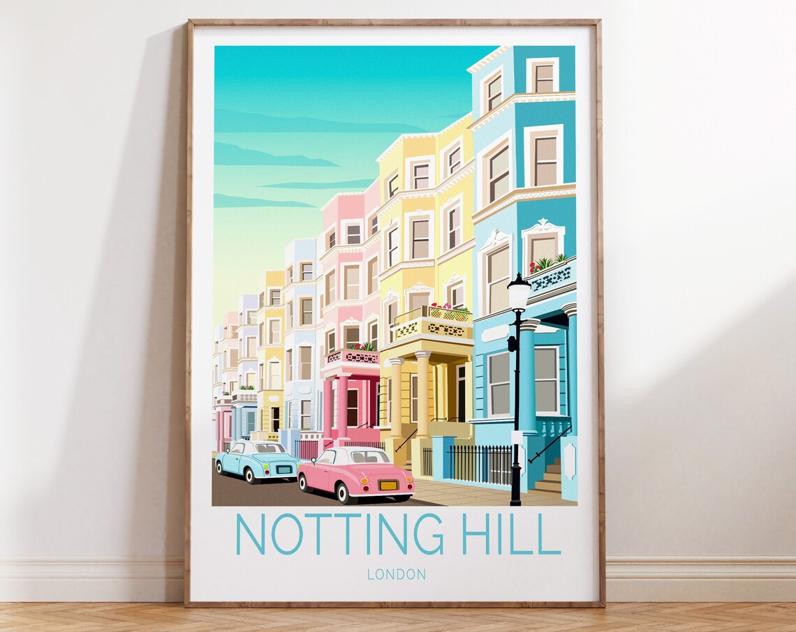 Notting Hill London Colorful Pastel Row Houses Street Art Poster