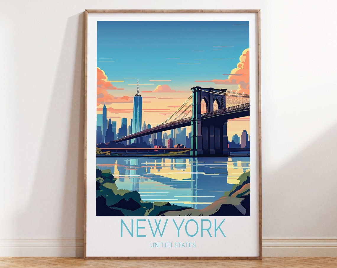 New York Travel Poster New York Brooklyn Poster New York Brooklyn Travel Wall Art New York Manhattan Travel Gift Birthday Gift