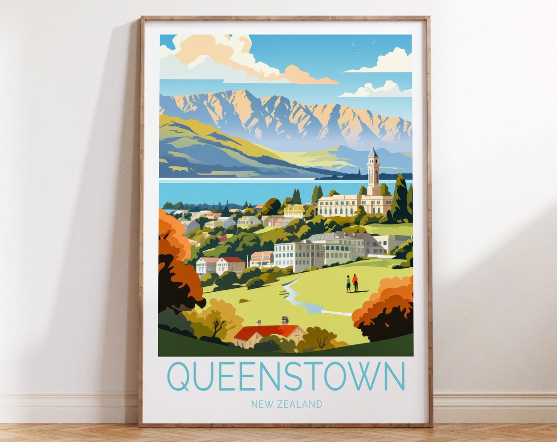 Queenstown New Zealand Travel Poster Queenstown New Zealand Poster Queenstown New Zealand Travel Wall Art New Zealand Travel Art