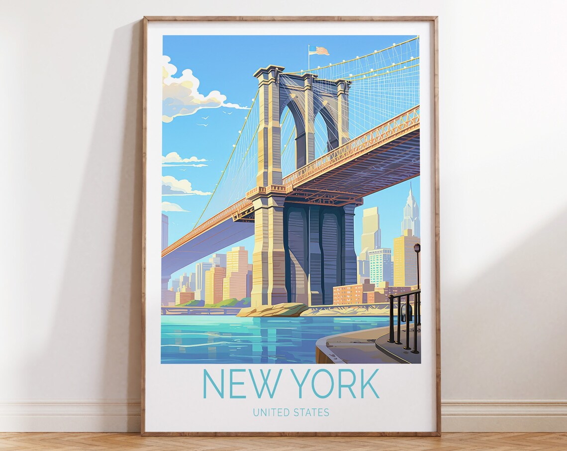 Brooklyn Bridge New York Travel Poster, Wall Art Print