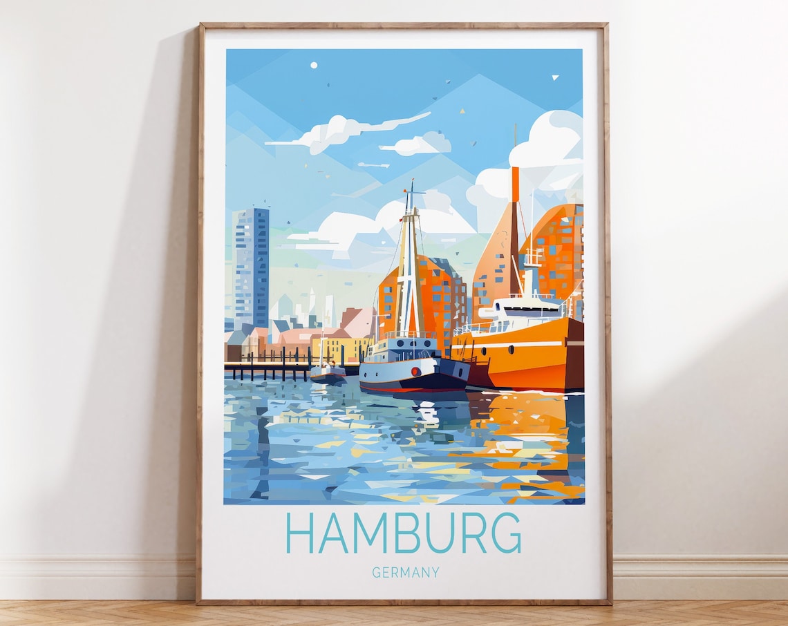 Hamburg Germany Travel Poster, Europe Wall Art Print