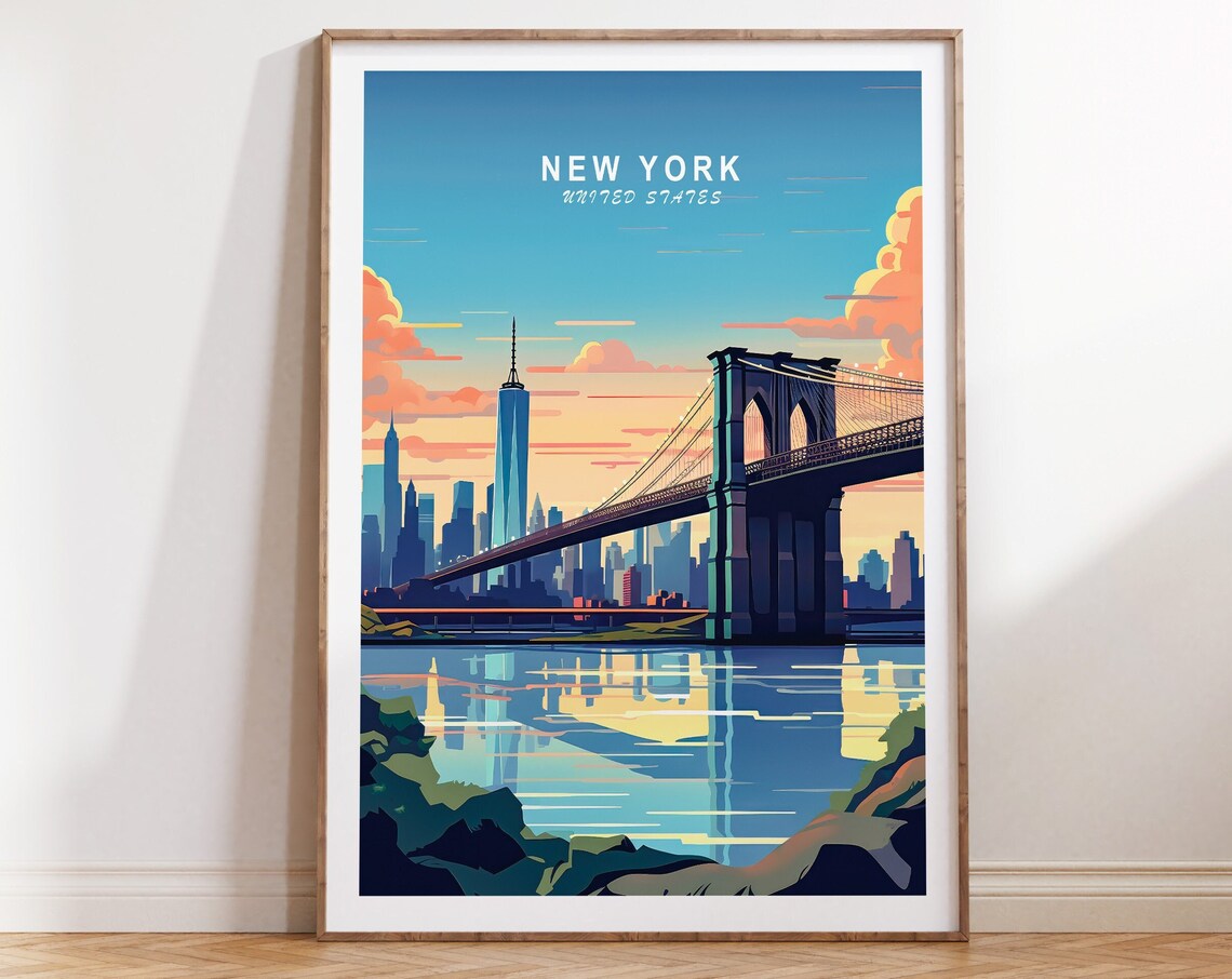 New York Brooklyn Travel Poster, Manhattan Wall Art