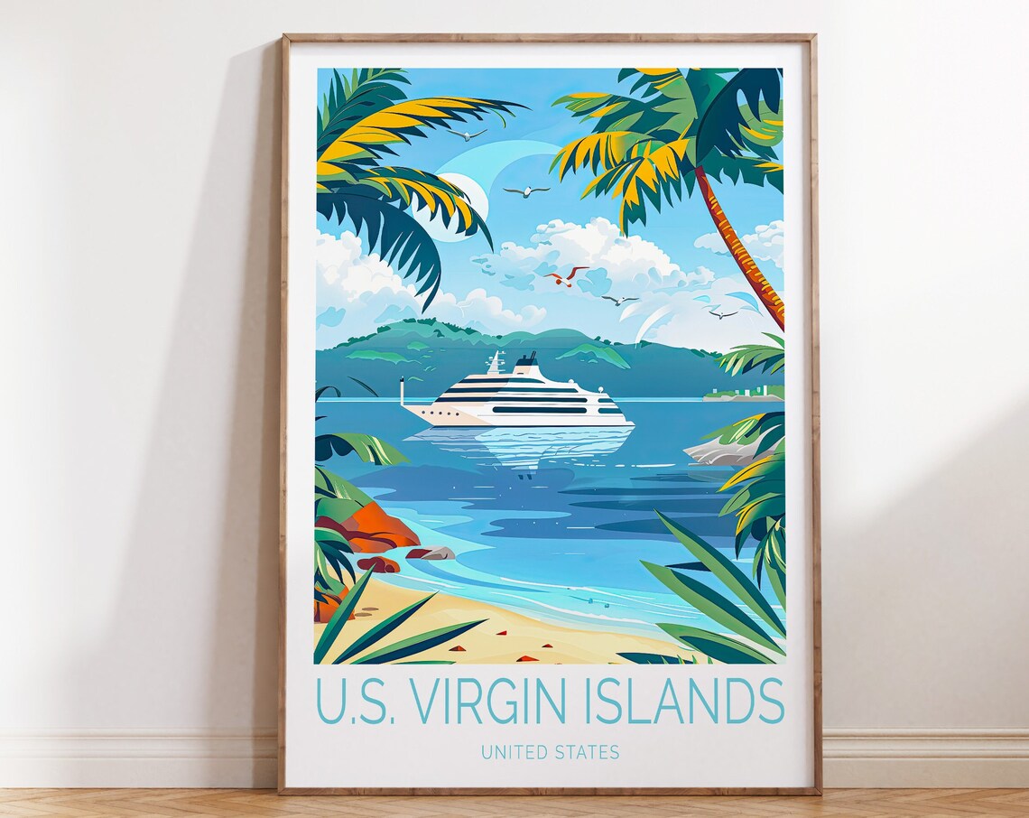U.S. Virgin Islands Travel Poster, Coastal Wall Art