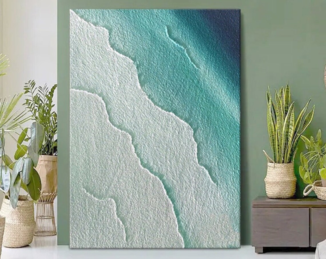 Aerial Turquoise Ocean Foam Waves Textured Minimal Beach Poster