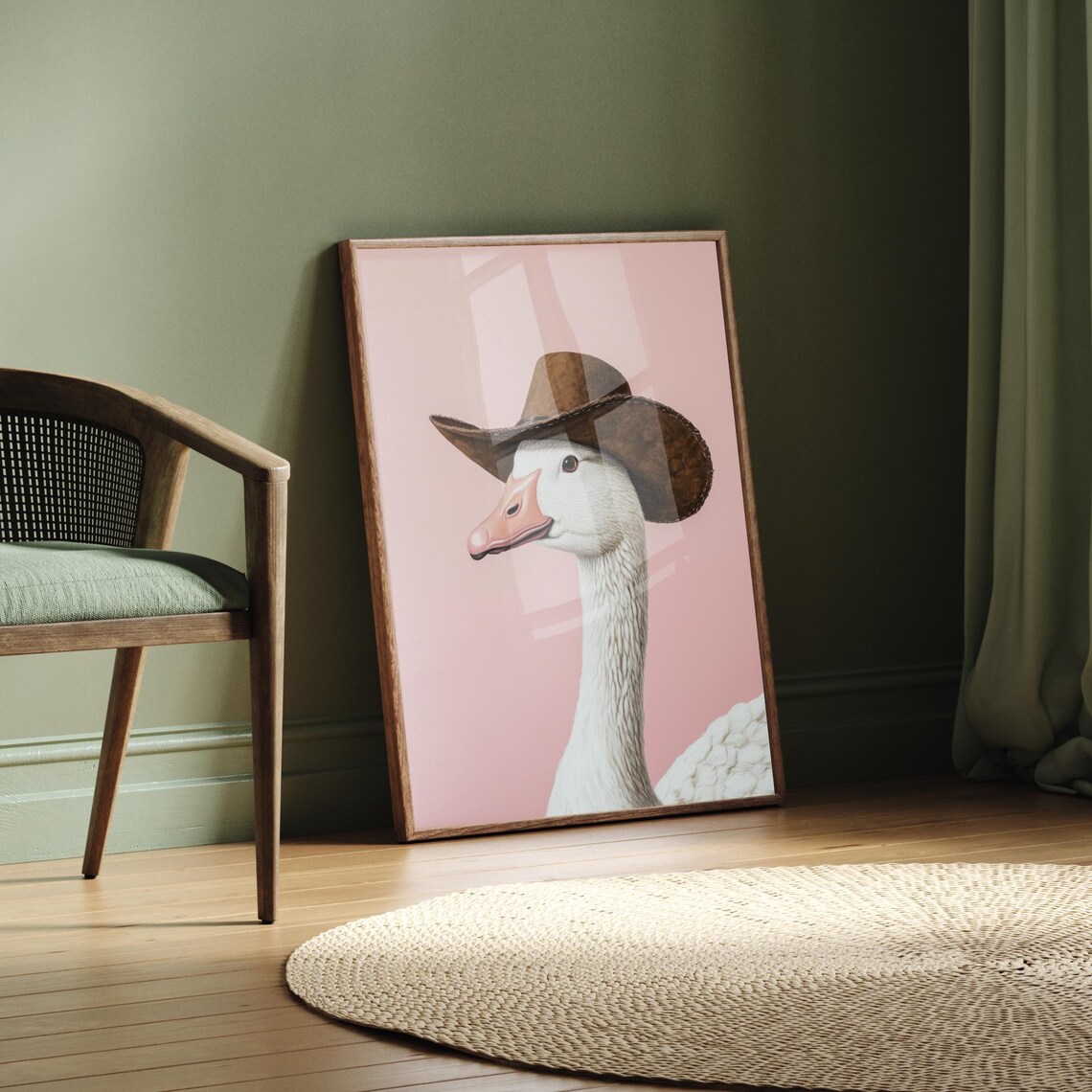 White Goose In Brown Cowboy Hat Pink Western Farmhouse Poster