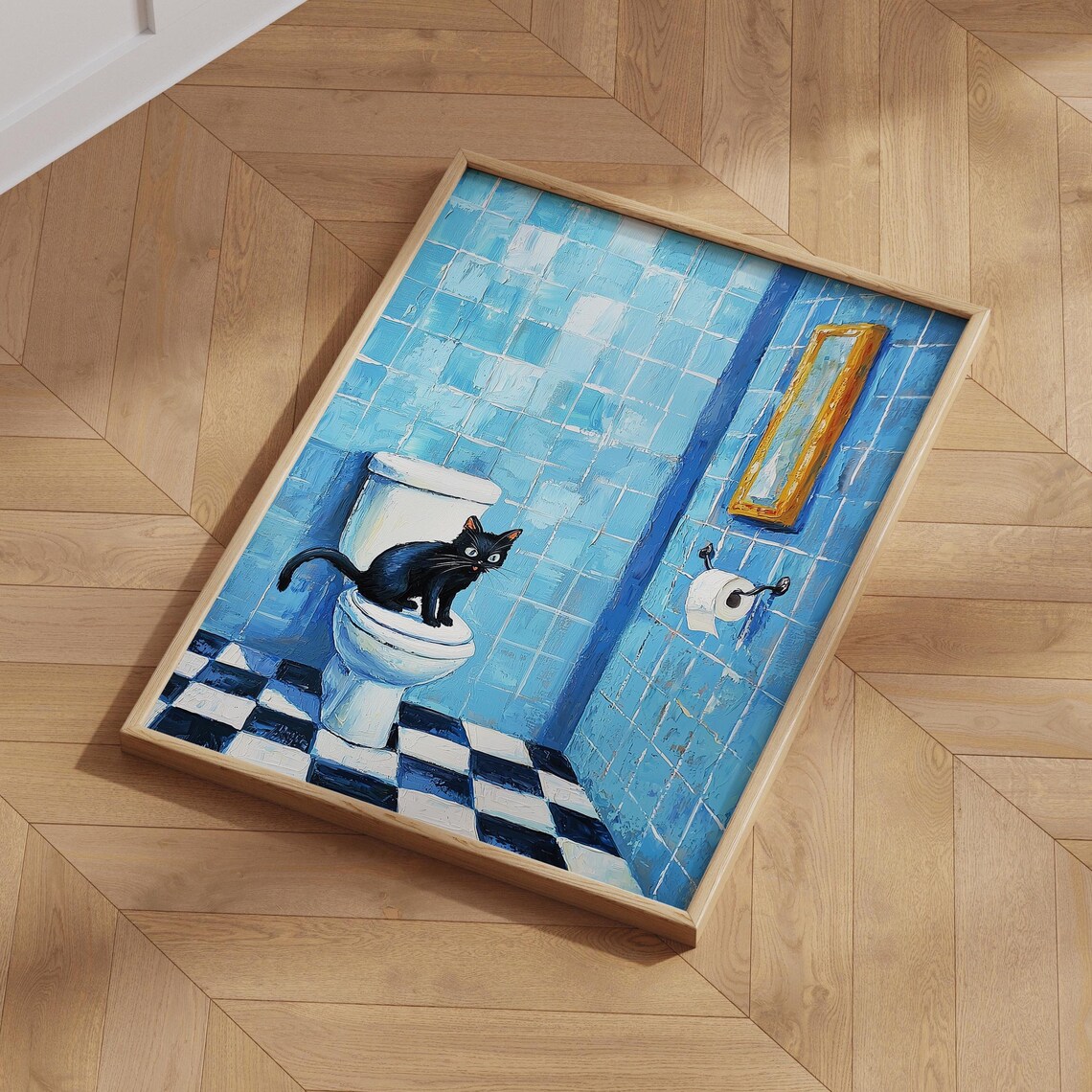 Funny Bathroom Wall Decor, Whimsical Cat Art