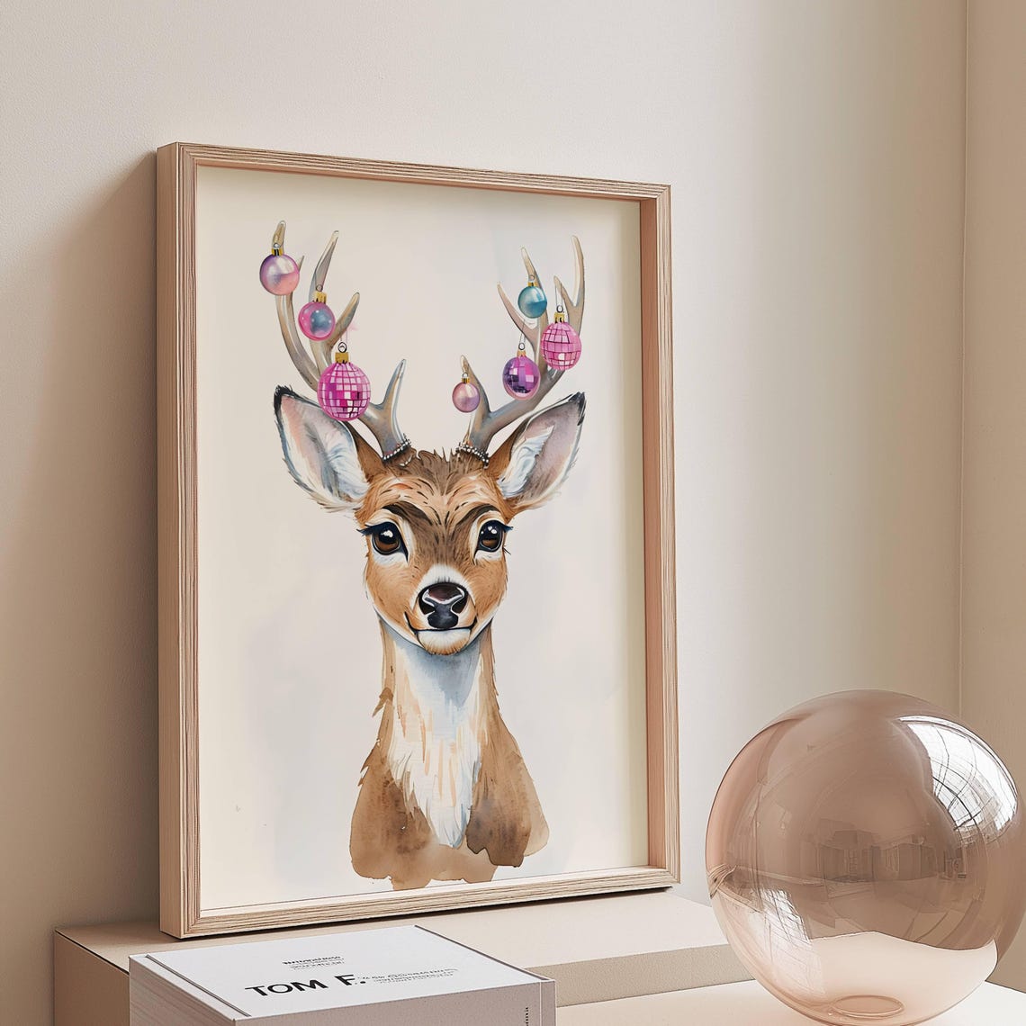 Whimsical Reindeer Christmas Ornament Antlers Watercolor Poster